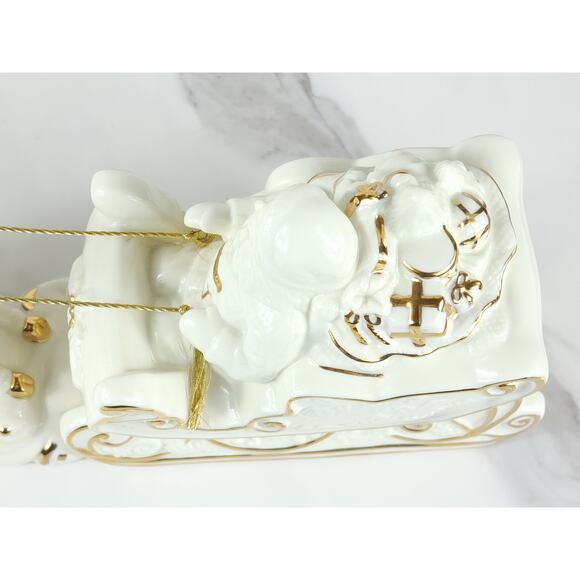 Mikasa Santa w/ Sleigh Reindeer 22k Trim Holiday Elegance 12" Porcelain 20s Vtg - Picture 10 of 16